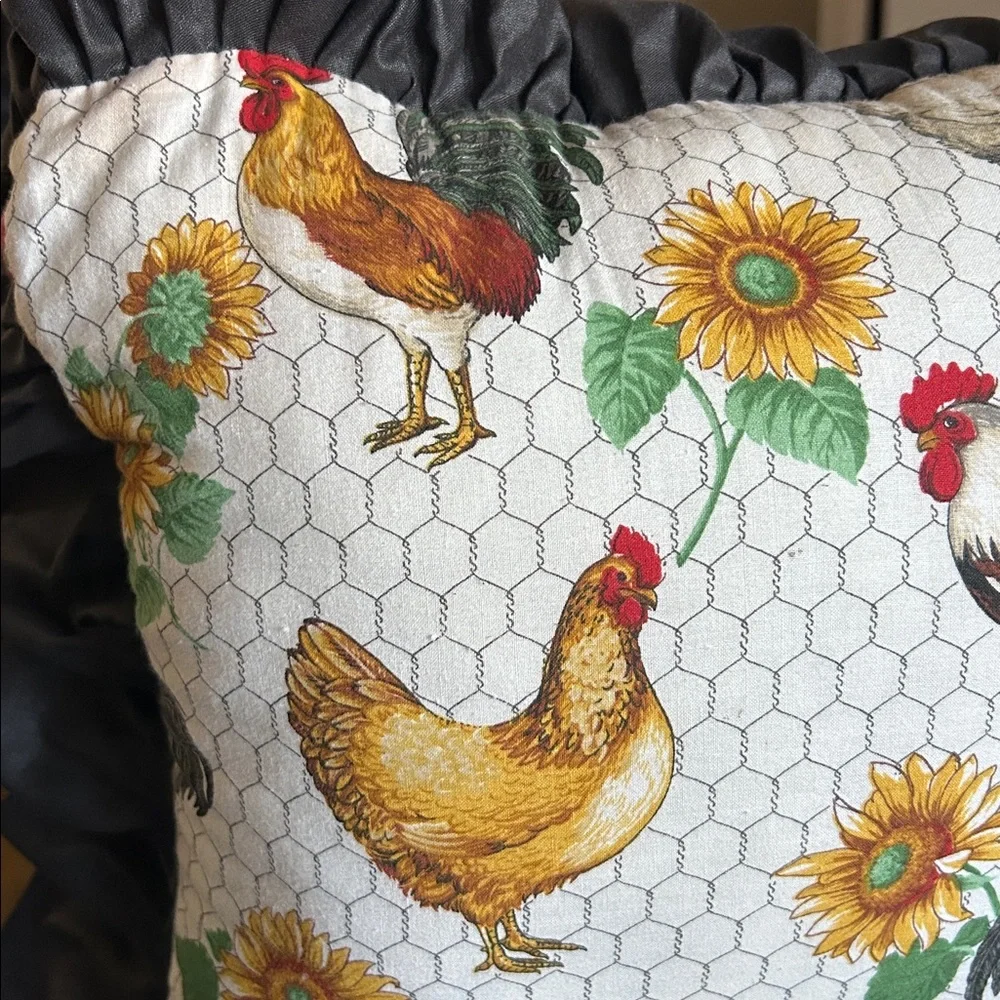 Vintage Farmhouse Chicken Rooster Throw Pillows Sunflowers Cottagecore USA